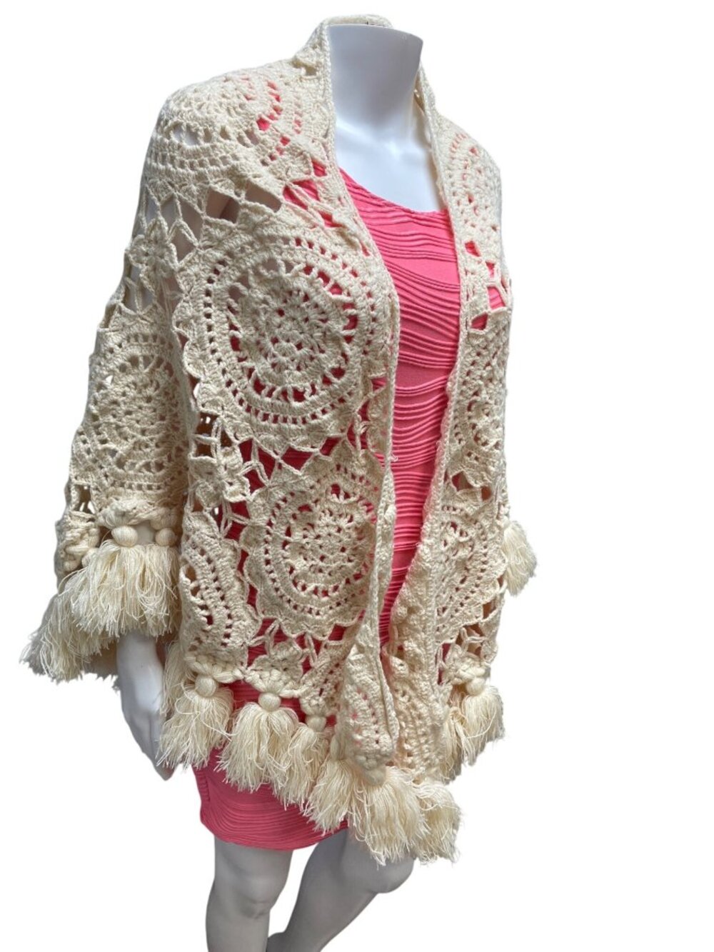 Free People wms cream beige crochet bohemian cardigan cover shawl OS SKU 10-792